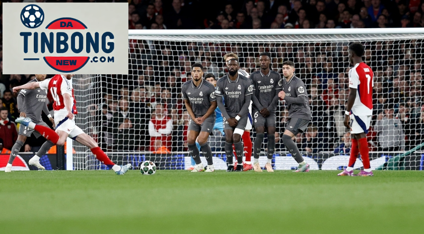 Rice sút phạt đẹp mắt tung lưới Real Madrid – Ảnh: Getty